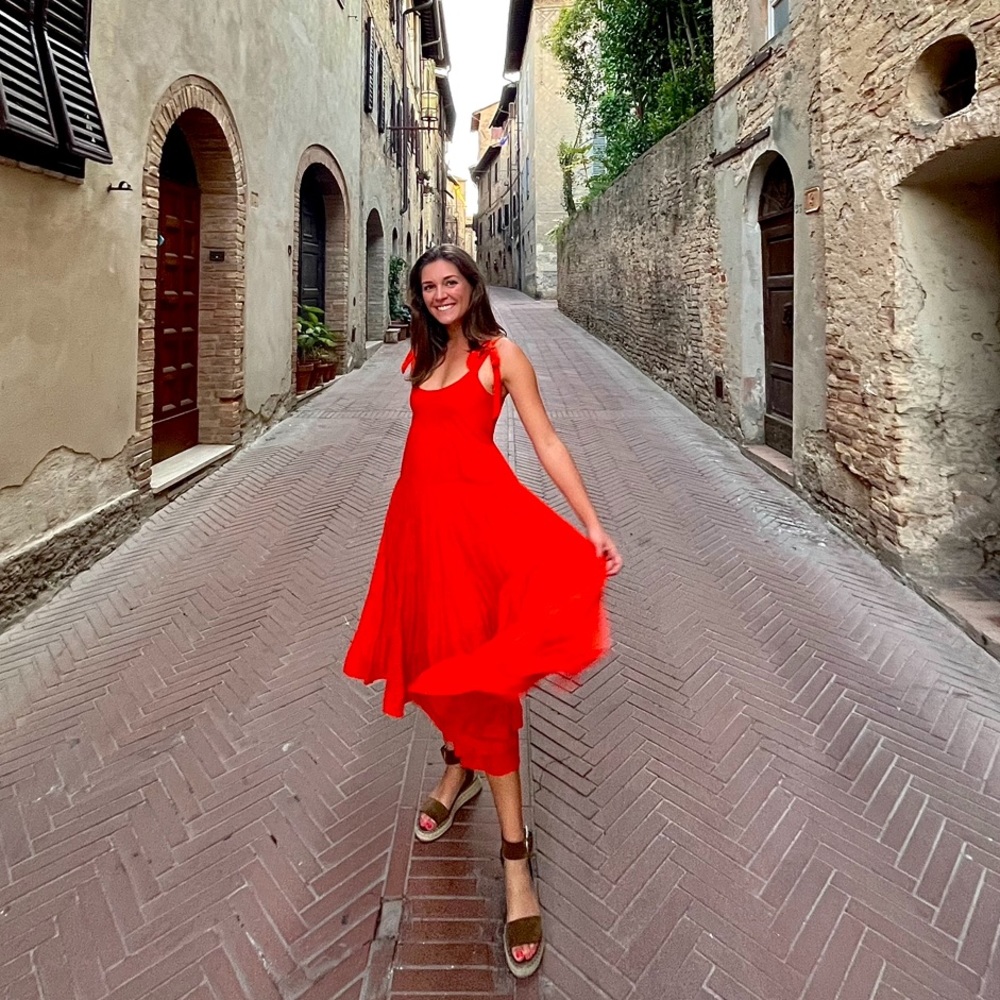 Red/orange linen midi dress